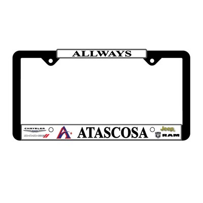 Black Plastic Signature Dome Standard License Plate Frame w/Chrome Material