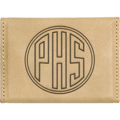 Light Brown Leatherette Hard Business Card Holder (3 3/4" x 2 3/4")