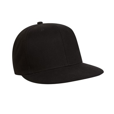 Medium Profile Brushed Cotton Flat Bill Baseball Cap (Black)