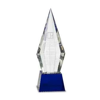 11" Obelisk Facet Crystal on Blue Pedestal Base