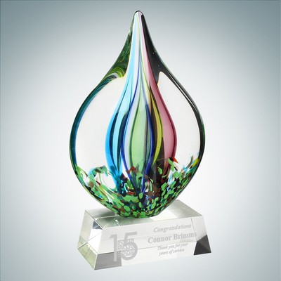 Art Glass Coral Award w/Clear Base