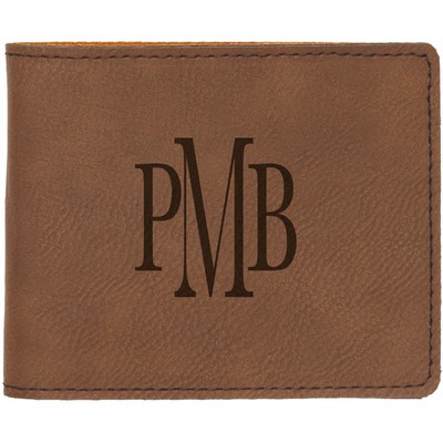 Dark Brown Bifold Wallet, Laserable Leatherette, 4-1/2" x 3-1/2"