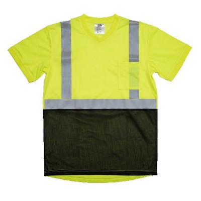 Ansi Class 2 Birdseye Hi-Viz Safety Green/Yellow Black Bottom Tshirt