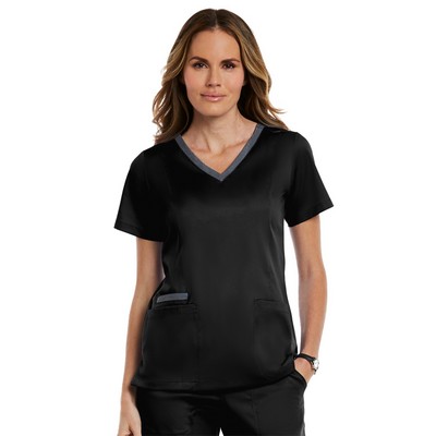 Maevn Matrix Women's Contrast Double V-Neck Scrub Top