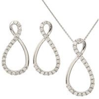 Jilco Inc. White Gold Descending Diamond Infinity Earring & Necklace Set