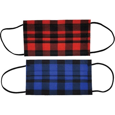 3-PLY Blue Plaid Disposable Face Mask