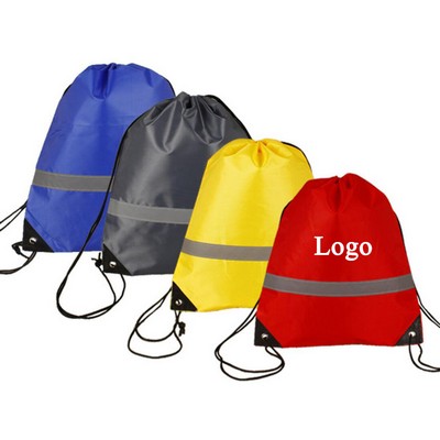 210D Polyester Drawstring Backpack With Reflective Stripe