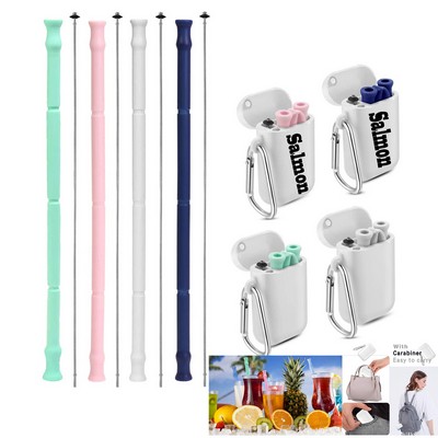 Reusable Silicone Collapsible Straws , Case