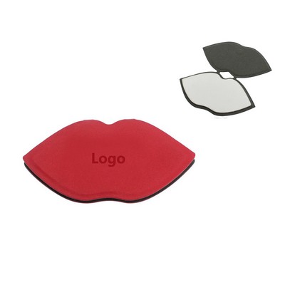 Portable Lip Shape Shatterproof Stainless Steel Makeup Mirror With PU Leather Case