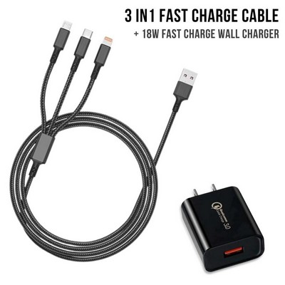 Wall Charger 18w + 3-1 FAST CHARGE CABLE KIT