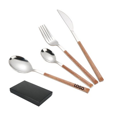 4 Piece Wooden Handle Cutlery Set