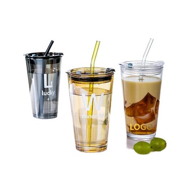 15 oz. Glass Straw Cup with Lid (direct import)