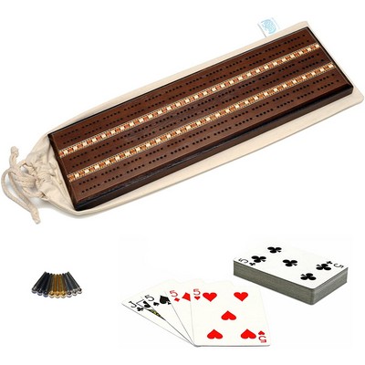 Deluxe Cribbage Set - Solid Wood with Inlay Sprint 3 Track Board