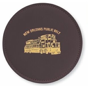 Top Grain Leather Round Coaster w/ Stitching & Vinyl Base (Domestic)