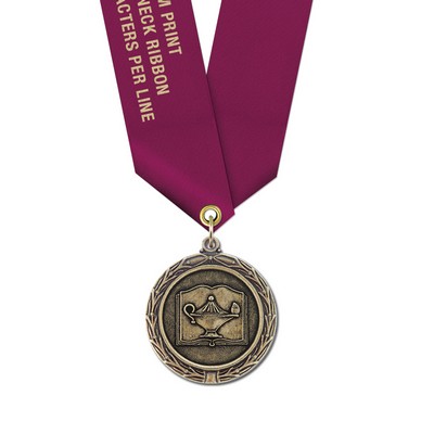 1 1/2" Lamp Of Learning Cast MX Medal w/ Satin Neck Ribbon