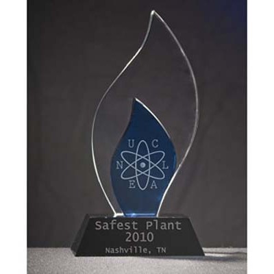 2 Tone Royal Blue and Clear Flame Award Crystal (Sandblasting)