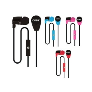 Coby Tangle Free Flat Cable Stereo Earbuds w/Mic