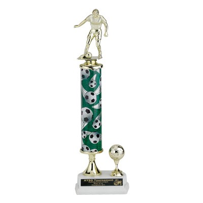 15" Single Column Soccer Trophy w/Soccer Ball & Figure