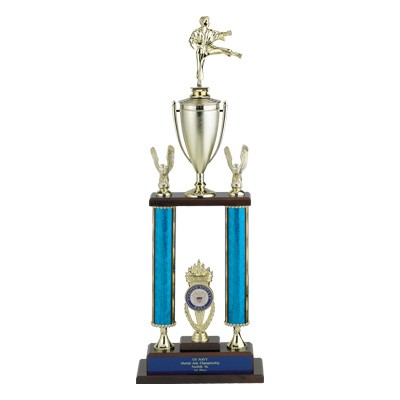 27" Blue Moonbeam 2-Column Trophy w/Eagle Trim, 2" Insert, & Takes Figure