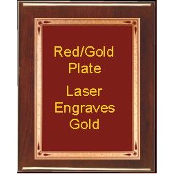 Rosewood 7-1/4" x 9-1/4" Piano Finish Free Standing Plaque - With 6" x 8" Red/Gold Teardrop Plate