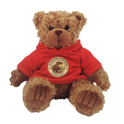 8" Brown Curly Bear w/Hooded Sweatshirt & Full Color Imprint