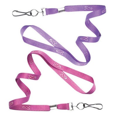 3/8" Breast Cancer Awareness Flat Polyester Lanyard