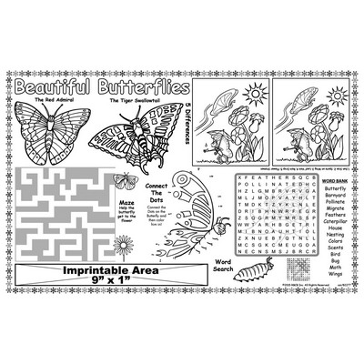 Beautiful Butterflies - Imprintable Colorable Placemat