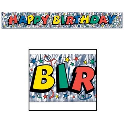 Metallic Silver Happy Birthday Fringe Banner