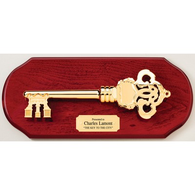 The "Key To The City" Cherry Finish Plaque w/Cast Gold Key