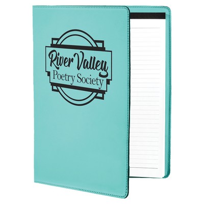 Teal Blue Laserable Leatherette Portfolio w/Notepad (9 1/2" x 12")