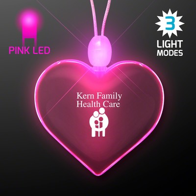 Light Up Promotional Acrylic Heart Necklace Pink LED - Domestic Print