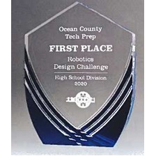 Shield Series Clear Acrylic Award w/Polished Score Lines & Blue Metallic Accent (5.75"x 7.5")