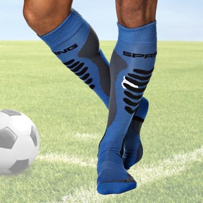 Knee high knitted football socks w/ bottom cushion