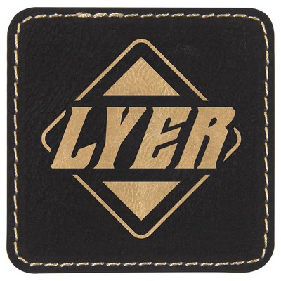 Square Engraved Patch with Adhesive, Black Faux Leather, 2 1/2" x 2 1/2"