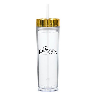 14 Oz. Double Wall Tumbler w/Metallic Lid & Clear Straw