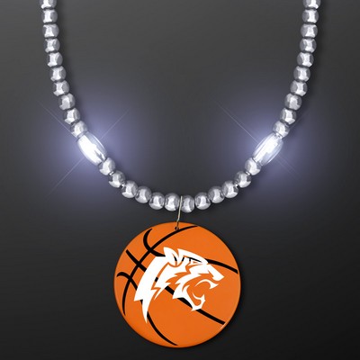 Silver LED Bead Necklace with Basketball Medallion - Domestic Imprint