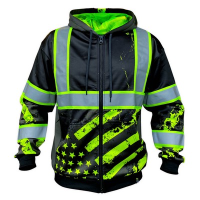 Stealth American Flag Reflective Safety Zip Up Hoodie, Type O