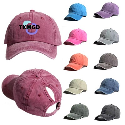 Women Washed Cotton High Ponytail Baseball Cap