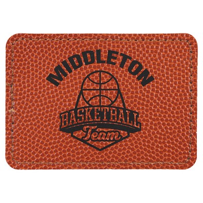 Rectangle Engraved Basketball Patch with Adhesive, Faux Leather, 3 1/2" x 2 1/2"