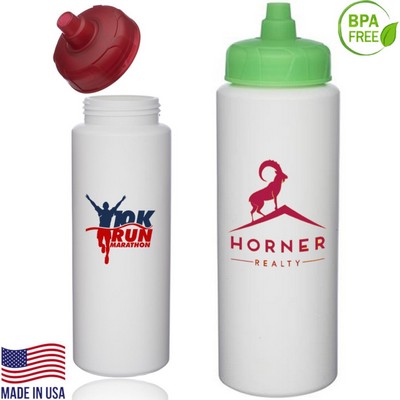 32 oz. HDPE Plastic Sports Bottle w/ Quick Shot Lid