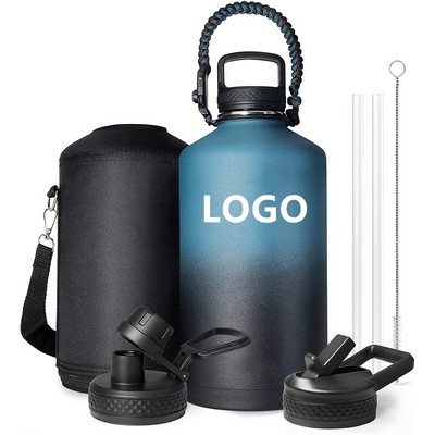 Insulated Water Bottle 64 oz with Paracord Handle Straw Spout Lids