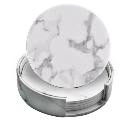 Insulated PU Marble Leather Round Coaster Set