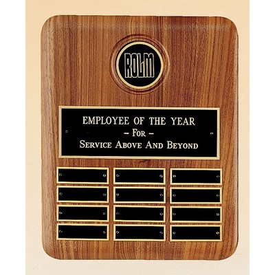 American Walnut Plaque w/ 2 1/2" Brass Disc & 12 Brass Name Plates