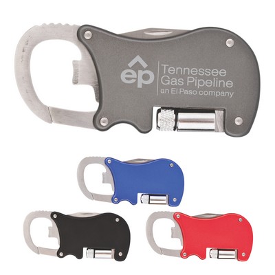 Bottle Opener Carabiner With Flashlight & Knife