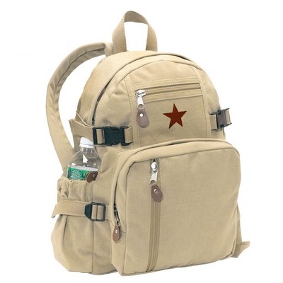 Khaki Vintage Compact Backpack w/Red Star