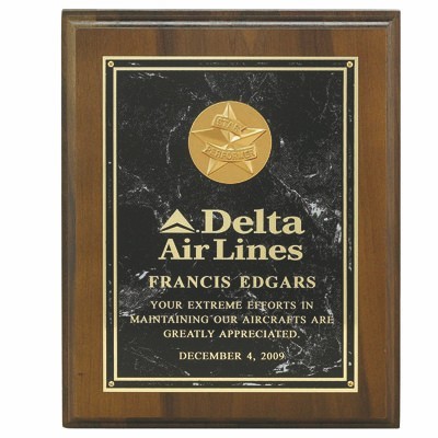 Walnut Finish Plaque w/2" Insert & Multiple Plate Color Options (9"x12")