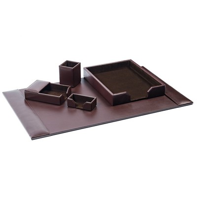 Bonded Leather Brown Desk Set (5 Piece)