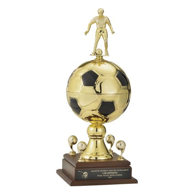 23" Soccer Ball Trophy w/9" Diameter Ball & Male Figure