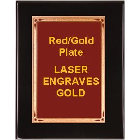 Black 7" x 9" Piano Finish Plaque - 5" x 7" Red/Gold Teardrop Plate