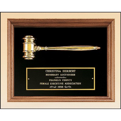 Walnut Frame Gavel Plaque 10x13 Maroon